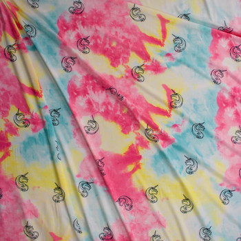 Unicorn Outline on Orange, Yellow, and Mint Tie Dye Double Brushed Poly/Spandex Fabric By The Yard - Wide shot Unicorn Outline on Orange, Yellow, and Mint Tie Dye Double Brushed Poly/Spandex Fabric By The Yard - Wide shot