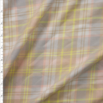Ivory, Tan, Baby Blue, Pink, and Yellow Plaid Poly/Rayon Flannel Fabric By The Yard