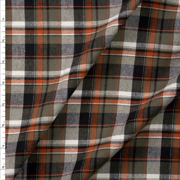 Olive, Orange, Black, and Rust Plaid Cotton Flannel Fabric By The Yard