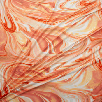 Orange and Ivory Swirl Double Brushed Poly/Spandex Fabric By The Yard - Wide shot