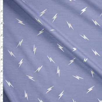 Silver Lightning Bolts on Lavender Rayon French Terry Fabric By The Yard