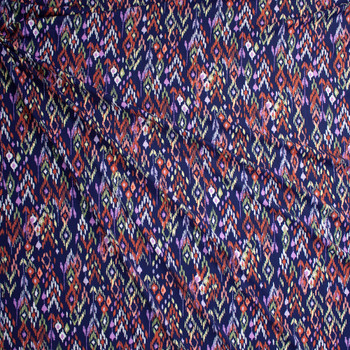 Southwestern Ikat on Navy Double Brushed Poly/Spandex Knit Fabric By The Yard - Wide shot
