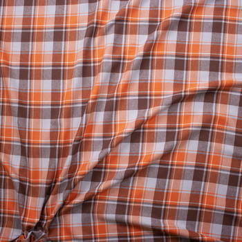 Brown, Orange, and Grey Plaid Midweight Flannel Fabric By The Yard - Wide shot