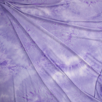 Lavender and White Tie Dye Brushed Stretch Rib Knit Fabric By The Yard - Wide shot