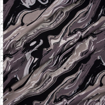 Black, Charcoal, Taupe, and White Paint Swirls Double Brushed Poly/Spandex Knit Fabric By The Yard