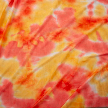 Pink and Yellow Tie Dye Waffle Knit Fabric By The Yard - Wide shot