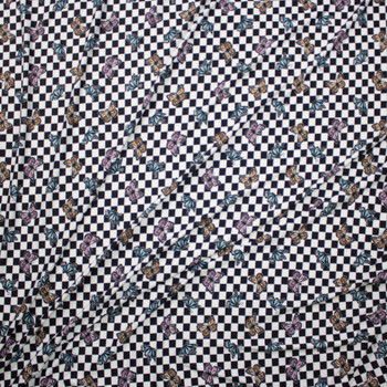 Butterflies on Black and White Check Stretch Double Brushed Poly/Spandex Knit Fabric By The Yard - Wide shot