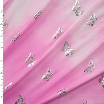 Metallic Silver on Cloudy Pink Stretch Double Brushed Poly/Spandex Knit Fabric By The Yard