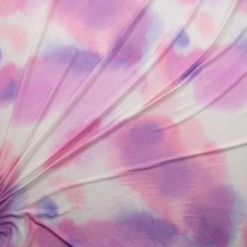 Pink, Lilac, and White Soft Spray Stretch Double Brushed Poly/Spandex Knit Fabric By The Yard - Wide shot