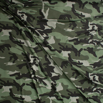 Night Forest Camo Stretch Double Brushed Poly/Spandex Knit Fabric By The Yard - Wide shot