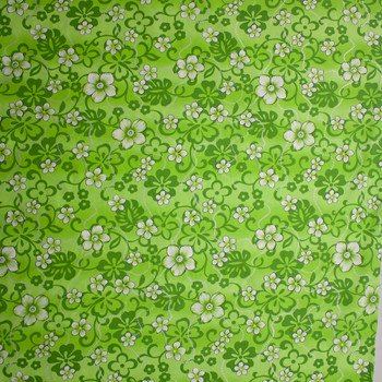 Lime, Silver, Black, and White Island Floral Cotton Poplin Fabric By The Yard - Wide shot