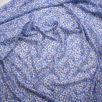 Blue, Lavender, and White Layered Floral Cotton/Silk Voile Fabric By The Yard - Wide shot