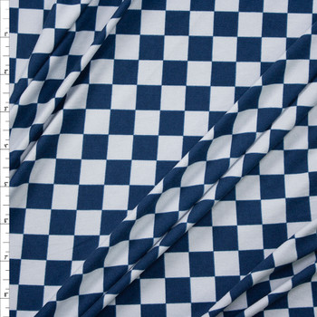 Light Blue and Navy Checkers Double Brushed Poly/Spandex Knit Fabric By The Yard