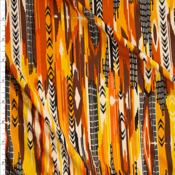 Orange, Rust, Yellow, and Black Southwestern Streaks Double Brushed Poly/Spandex Knit Fabric By The Yard