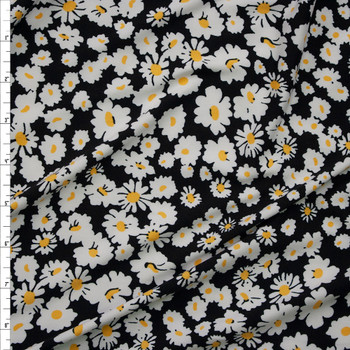 Paint Blot Daisies on Black Double Brushed Poly/Spandex Knit Fabric By The Yard