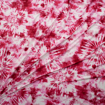 Hot Pink and White Grunge Tie Dye Double Brushed Poly/Spandex Knit Fabric By The Yard - Wide shot