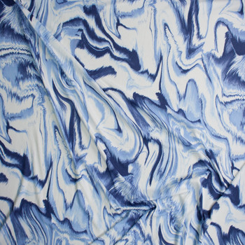 Navy, Light Blue, and White Swirls Soft Brushed Hacci Fabric By The Yard - Wide shot