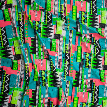 90’s Neon Geo Grunge Nylon/Spandex Swim Knit Fabric By The Yard - Wide shot