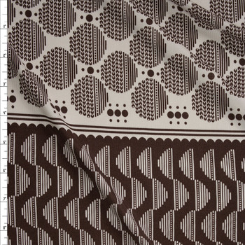 Brown and Offwhite Geometric 37” Panel Print Designer Silk Jersey Knit Fabric By The Yard