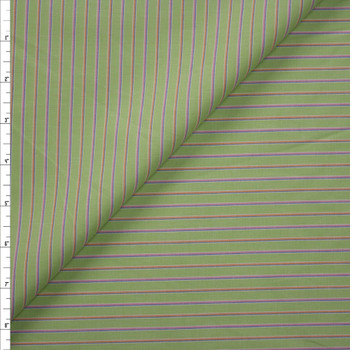 Pink and Purple Vertical Stripes on Lime Designer Cotton Shirting Fabric By The Yard