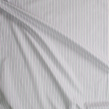 Green and Purple Vertical Stripes on White Designer Cotton Shirting Fabric By The Yard - Wide shot