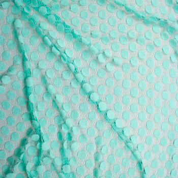 Mint Green Large Fuzzy Polka Dot Lace Fabric By The Yard - Wide shot