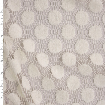 Ivory Large Fuzzy Polka Dot Lace Fabric By The Yard
