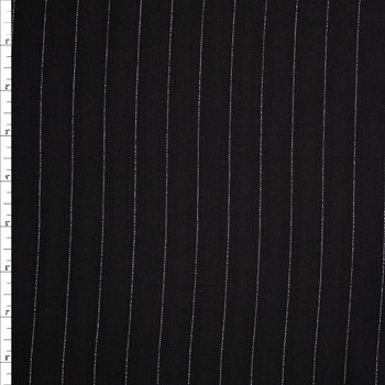 White on Black Vertical Pinstripe Designer Linen Fabric By The Yard