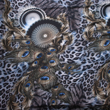 Abstract Trippy Leopard and Peacock Print Italian Designer Rayon Jersey Fabric By The Yard - Wide shot