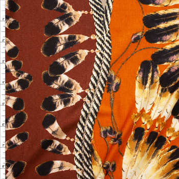 Brown and Caramel Ropes and Feathers Italian Designer Rayon Jersey Fabric By The Yard