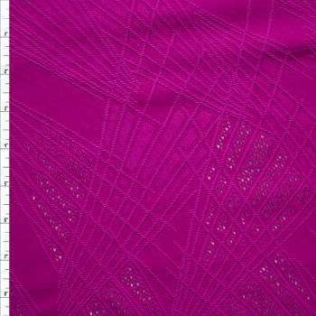 Magenta on Magenta Textured Geometric Lines Mesh Border Midweight Designer Spandex Fabric By The Yard