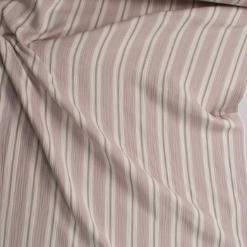 Tan and Taupe Vertical Stripe on Ivory Cotton Double Gauze Fabric By The Yard - Wide shot