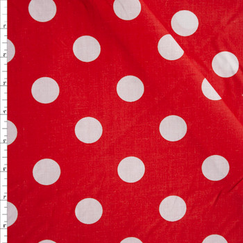 White 1” Polka Dots on Red Poly/Cotton Broadcloth Fabric By The Yard