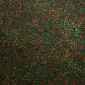 Brown Layered Floral on Green Authentic Indonesian Batik