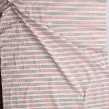 Red and Black Geo Stripe on Ivory Designer Cotton Dobby Fabric By The Yard - Wide shot