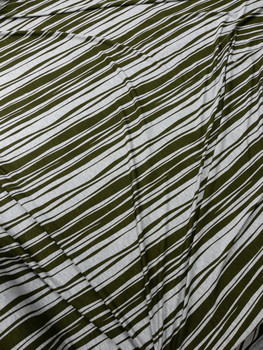 Olive and Heather Grey Vertical Wavy Stripe Designer Stretch Rayon Jersey Fabric By The Yard - Wide shot