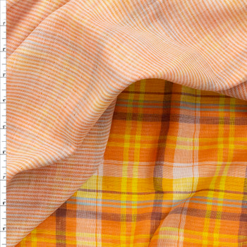 Orange and Yellow Plaid Reversible Double Gauze Fabric By The Yard