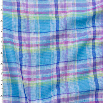 Aqua, Lavender, and Lime Plaid Reversible Double Gauze #25922 Fabric By The Yard - Wide shot