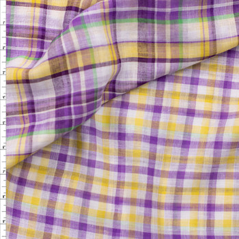 Lavender, Yellow, and Lime Plaid Reversible Double Gauze #25959 Fabric By The Yard