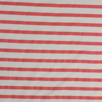Candy Pink and Offwhite Pencil Stripe Stretch Modal Jersey Fabric By The Yard - Wide shot