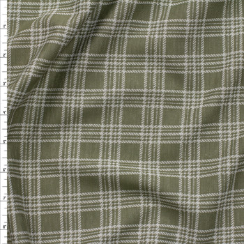 Sage and Offwhite Plaid Textured Double Knit Fabric By The Yard