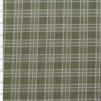 Sage and Offwhite Plaid Textured Double Knit Fabric By The Yard - Wide shot