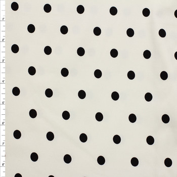 Black on Warm White Polka Dot Designer Viscose Nylon Stretch Twill Fabric By The Yard - Wide shot