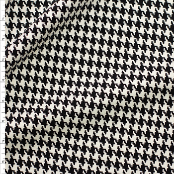 Black and White Houndstooth Designer Viscose Nylon Stretch Twill Fabric By The Yard