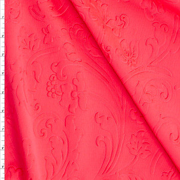 Hot Coral Embossed Floral Scuba Knit Fabric By The Yard
