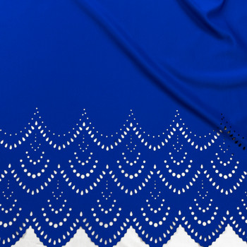 Royal Blue Laser Cut Scalloped Edge Eyelet Scuba Knit