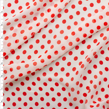 Red on White Polka Dots Poly Chiffon #26281 Fabric By The Yard