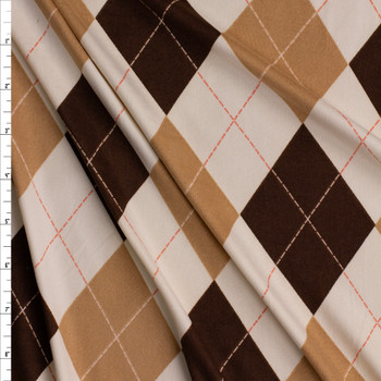 Brown, Tan, and Peach Argyle Double Brushed Poly/Spandex Knit Fabric By The Yard