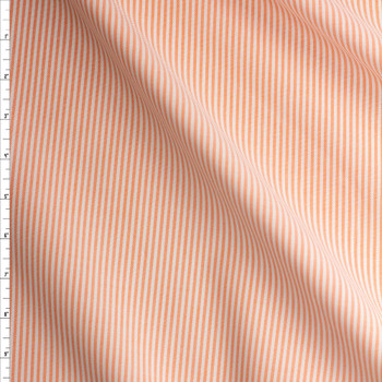 Orange and White Vertical Stripe Cotton Oxford Cloth Fabric By The Yard