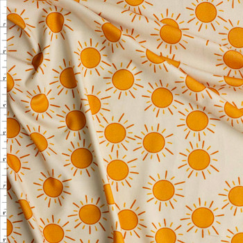 Suns on Ivory Double Brushed Poly/Spandex Fabric By The Yard